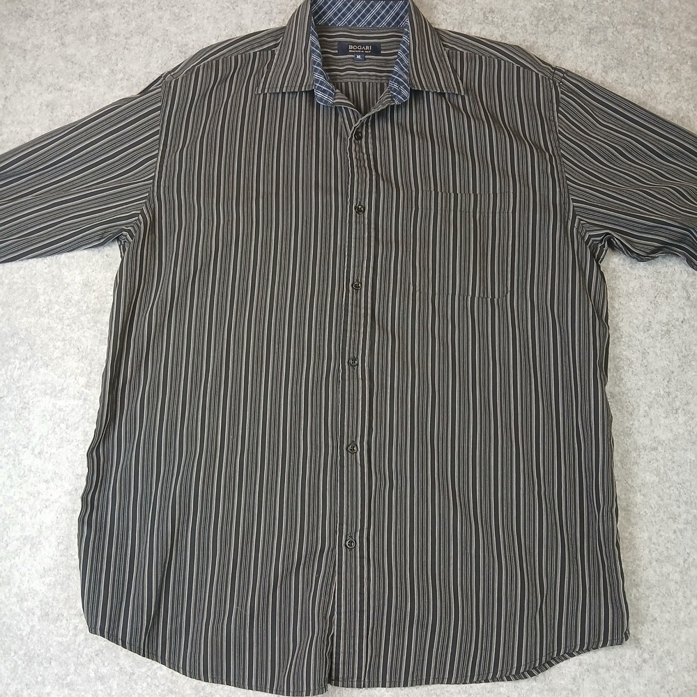 Bogari Button Down Shirt Mens XL Black Striped Long Sleeve Cotton Blend‎